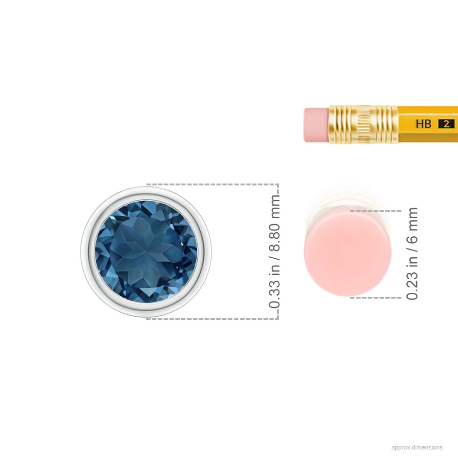 7mm AA Bezel-Set Round London Blue Topaz Solitaire Pendant in P950 Platinum ruler