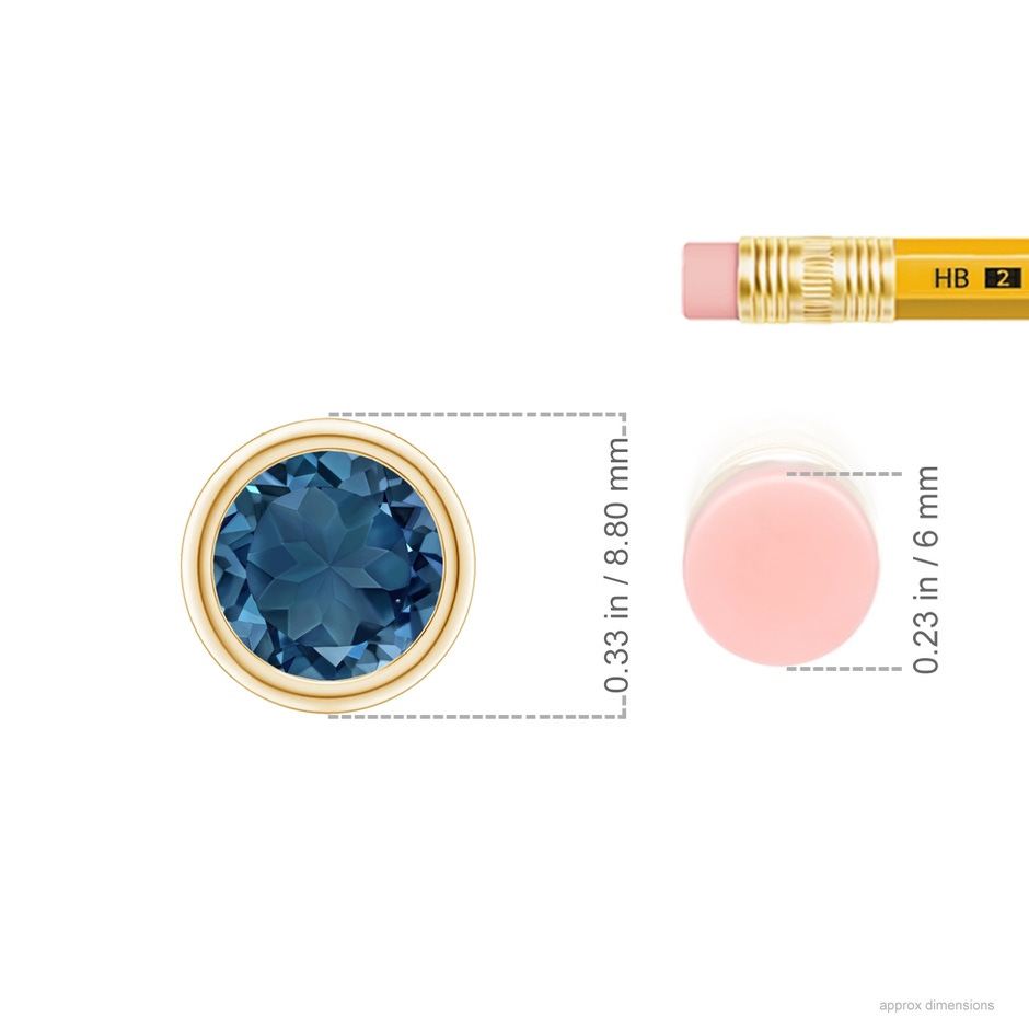 7mm AA Bezel-Set Round London Blue Topaz Solitaire Pendant in Yellow Gold ruler