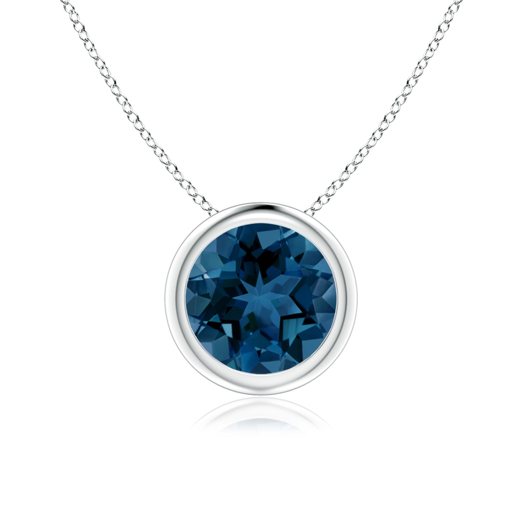 7mm AAA Bezel-Set Round London Blue Topaz Solitaire Pendant in S999 Silver