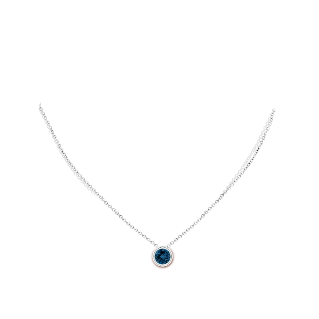 7mm AAA Bezel-Set Round London Blue Topaz Solitaire Pendant in S999 Silver Body-Neck