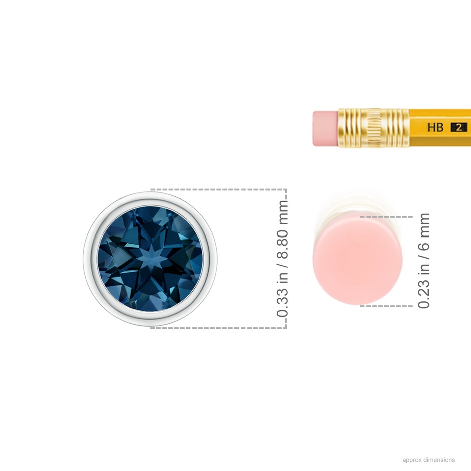 7mm AAAA Bezel-Set Round London Blue Topaz Solitaire Pendant in P950 Platinum ruler