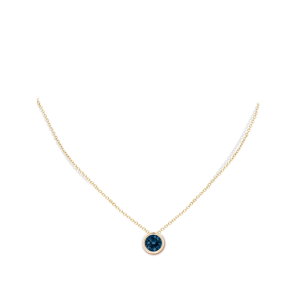 8mm AAAA Bezel-Set Round London Blue Topaz Solitaire Pendant in Yellow Gold Body-Neck