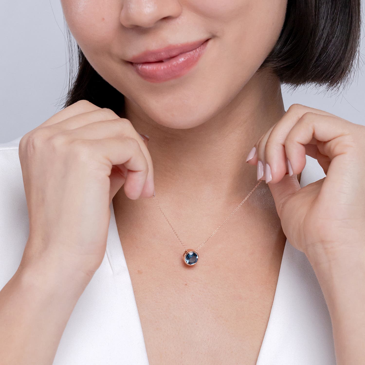 ANGARA 1.55Ctw Round London Blue Topaz Solitaire Pendant Necklace in 14K Gold - Picture 14 of 40