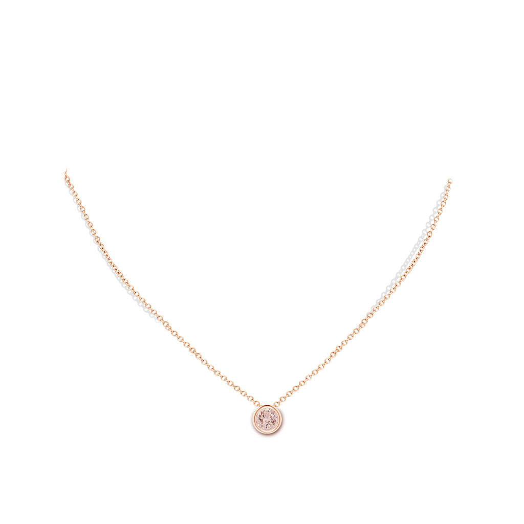 6mm AAA Bezel-Set Round Morganite Solitaire Pendant in Rose Gold Body-Neck