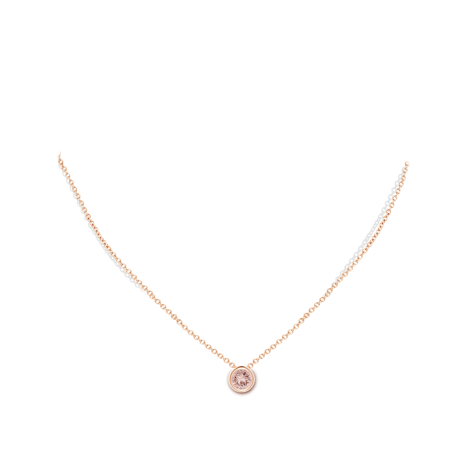 6mm AAAA Bezel-Set Round Morganite Solitaire Pendant in Rose Gold body-neck