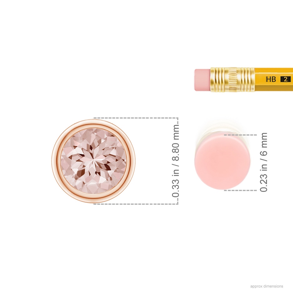 7mm AA Bezel-Set Round Morganite Solitaire Pendant in Rose Gold ruler