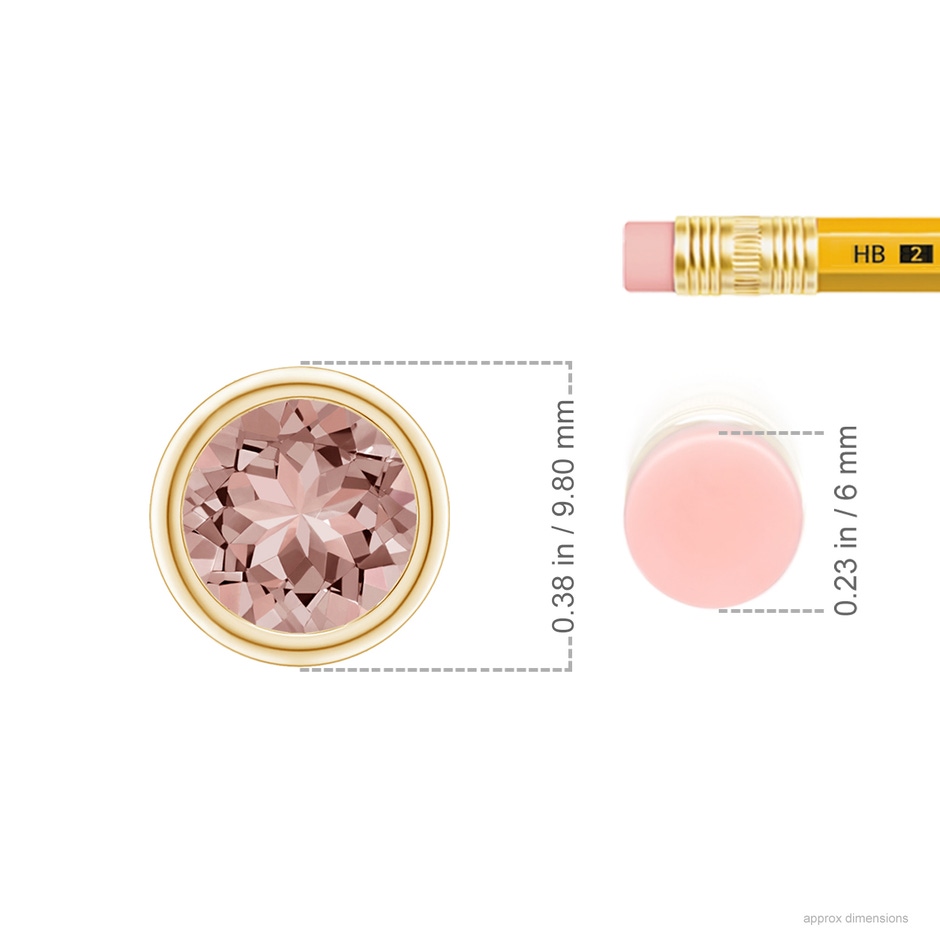 8mm AAAA Bezel-Set Round Morganite Solitaire Pendant in Yellow Gold ruler