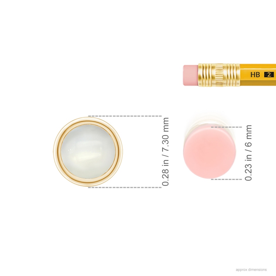 6mm AAAA Bezel-Set Round Moonstone Solitaire Pendant in Yellow Gold ruler
