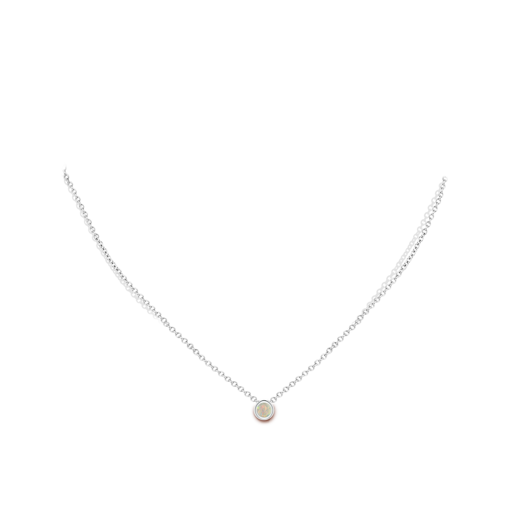 4mm AAAA Bezel-Set Round Opal Solitaire Pendant in S999 Silver Body-Neck