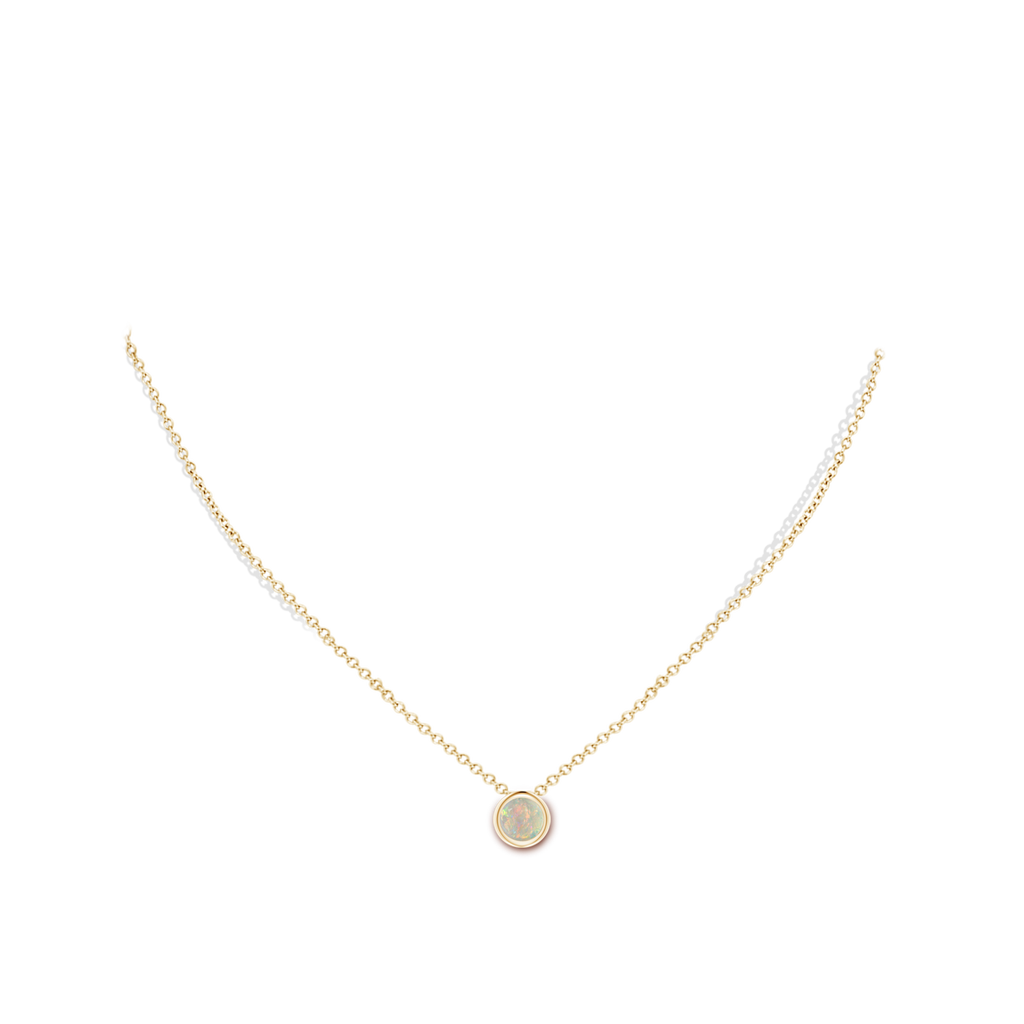 6mm AAAA Bezel-Set Round Opal Solitaire Pendant in 10K Yellow Gold Body-Neck