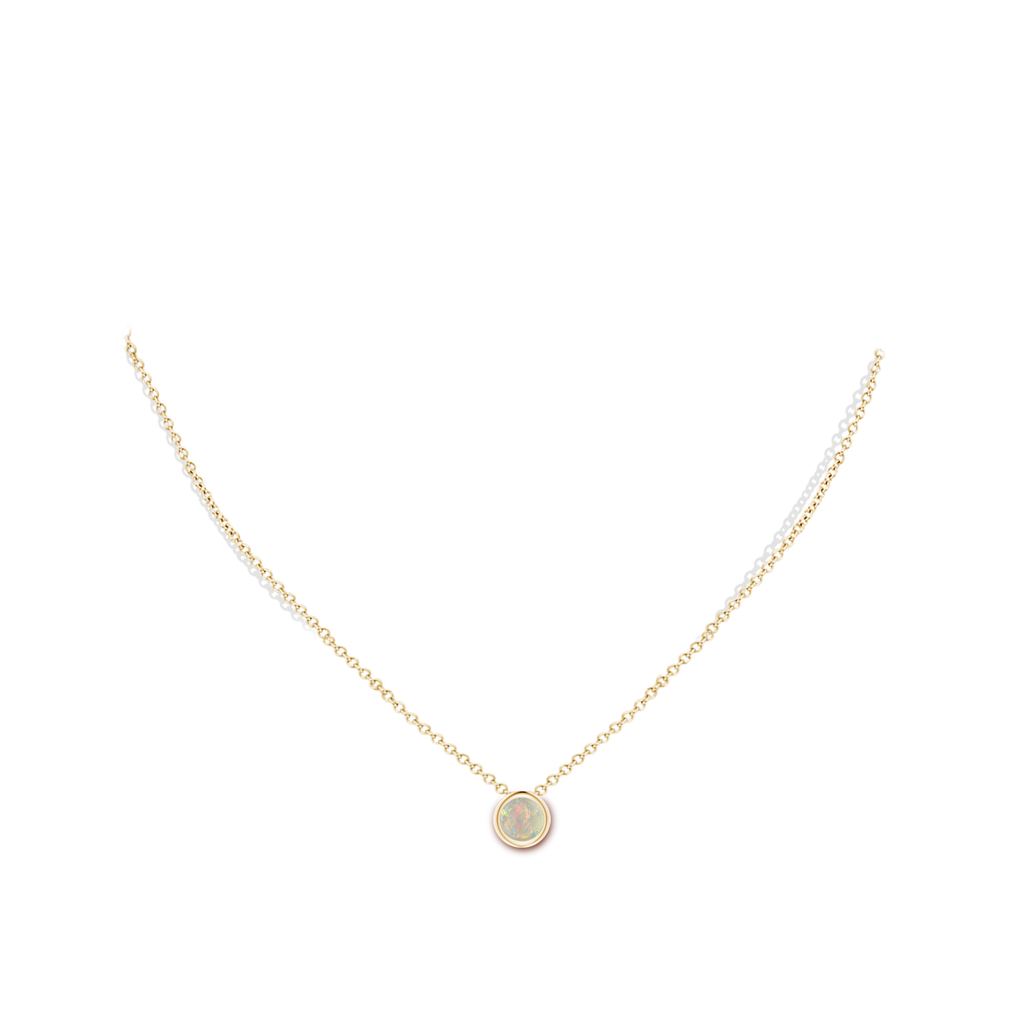 6mm AAAA Bezel-Set Round Opal Solitaire Pendant in Yellow Gold Body-Neck