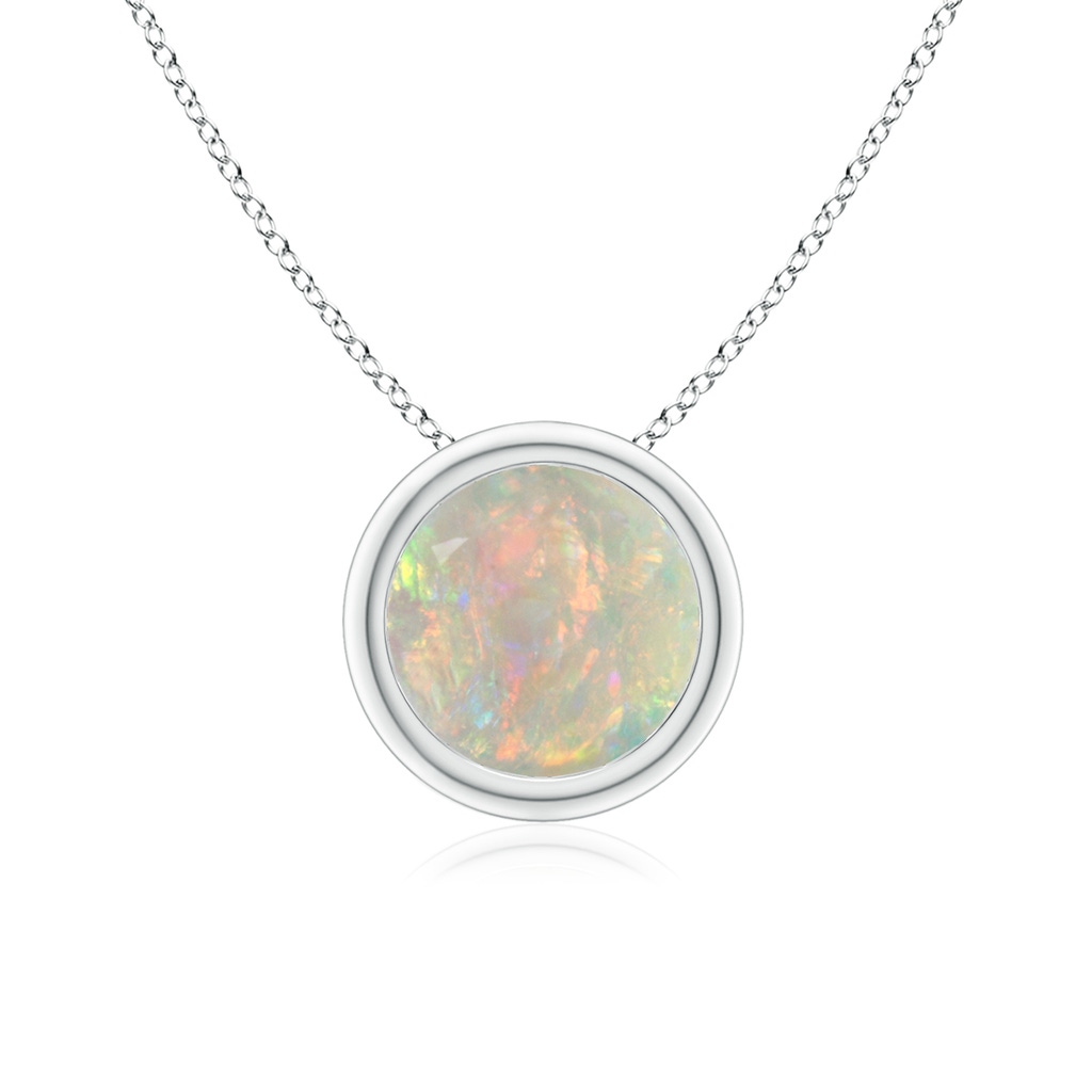 7mm AAAA Bezel-Set Round Opal Solitaire Pendant in White Gold