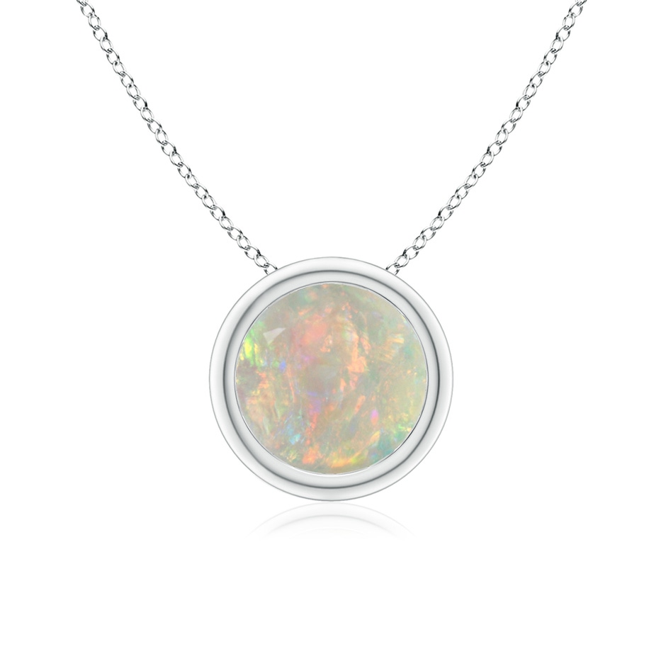 7mm AAAA Bezel-Set Round Opal Solitaire Pendant in White Gold 