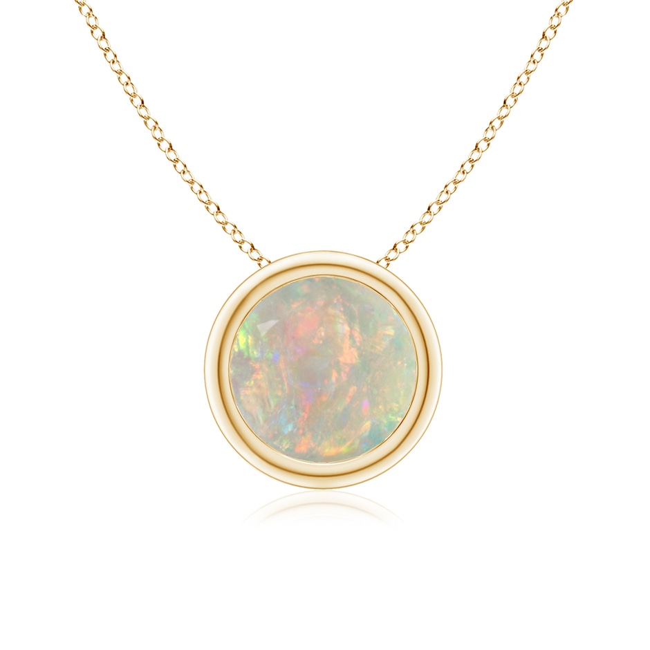 7mm AAAA Bezel-Set Round Opal Solitaire Pendant in Yellow Gold 
