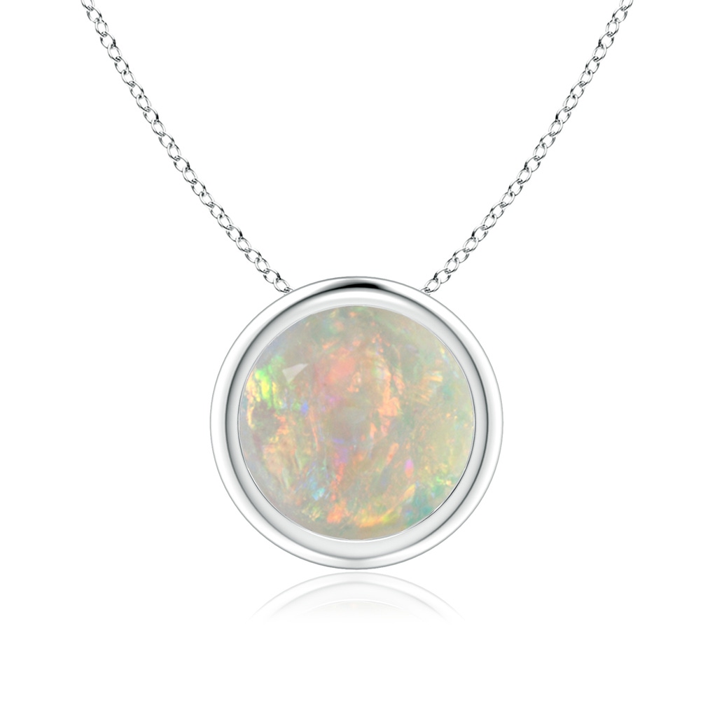 8mm AAAA Bezel-Set Round Opal Solitaire Pendant in White Gold