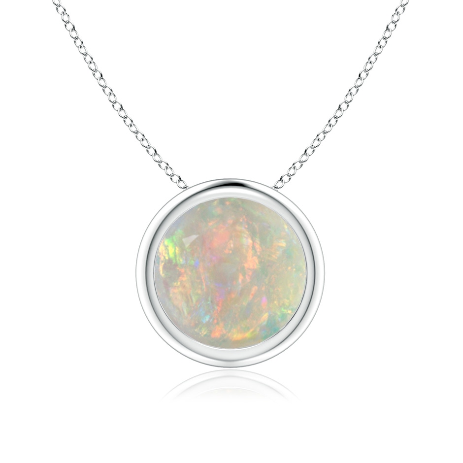 8mm AAAA Bezel-Set Round Opal Solitaire Pendant in White Gold 