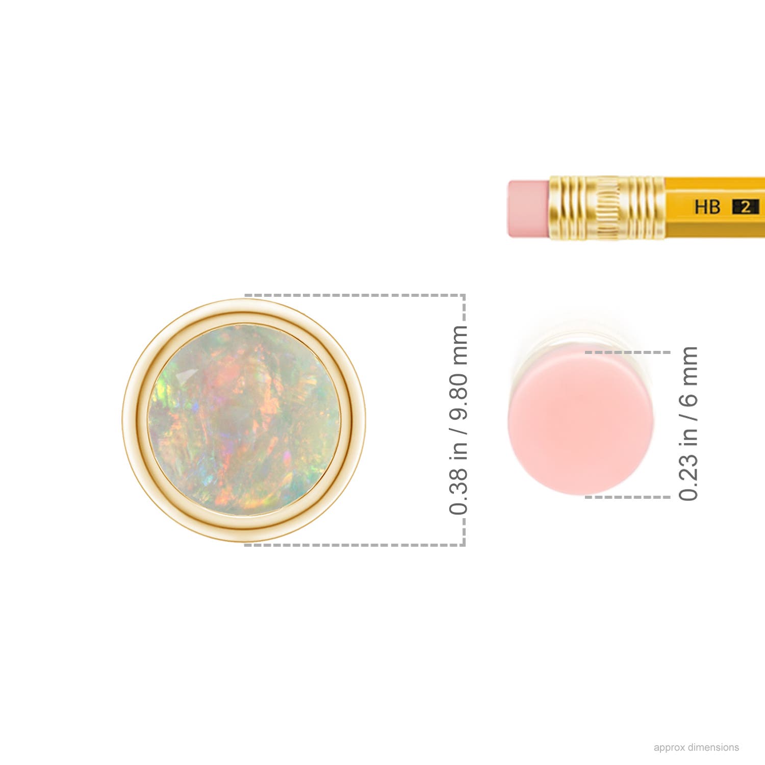 8mm AAAA Bezel-Set Round Opal Solitaire Pendant in Yellow Gold - ruler