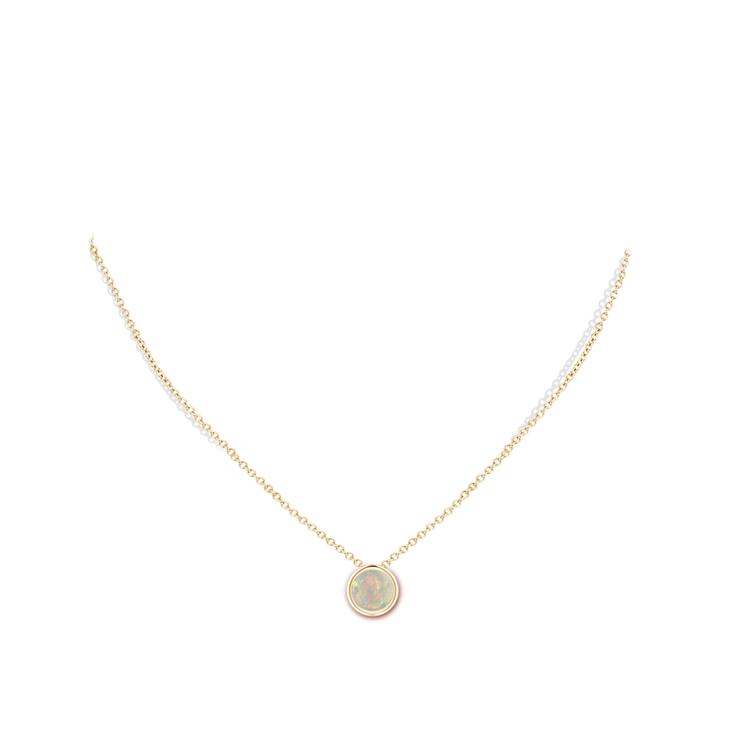 8mm AAAA Bezel-Set Round Opal Solitaire Pendant in Yellow Gold Body-Neck
