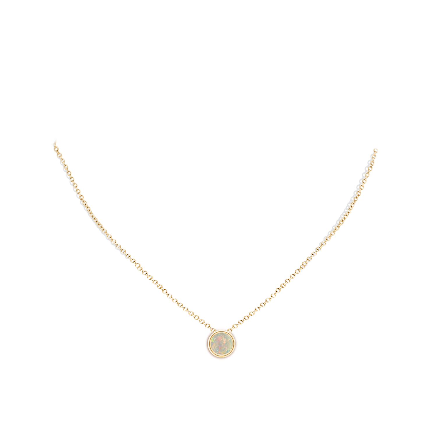 8mm AAAA Bezel-Set Round Opal Solitaire Pendant in Yellow Gold - body_neck