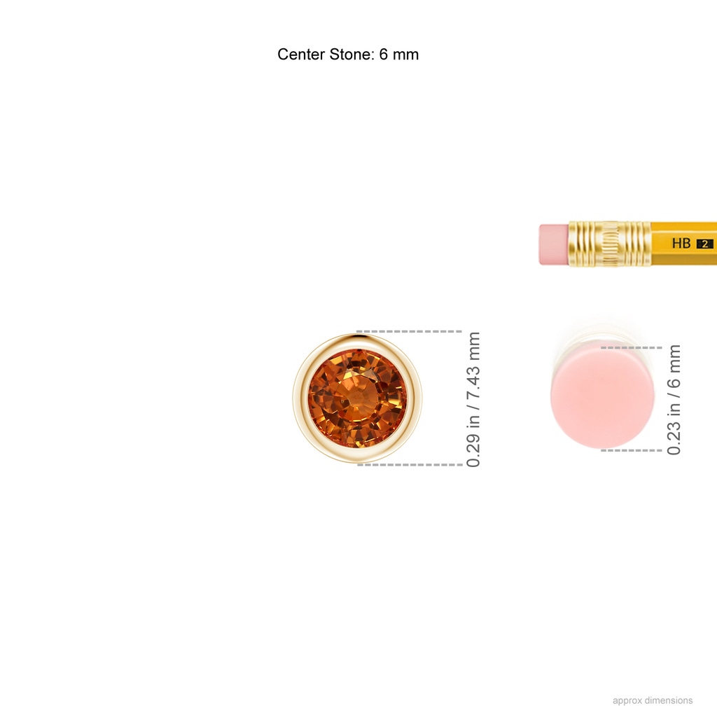 6mm AAAA Bezel-Set Round Orange Sapphire Solitaire Pendant in Yellow Gold Ruler