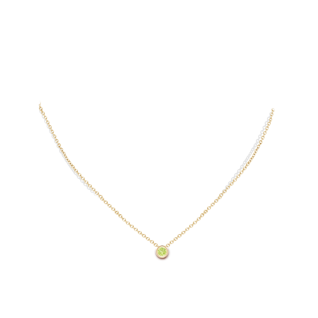 4mm A Bezel-Set Round Peridot Solitaire Pendant in Yellow Gold Body-Neck