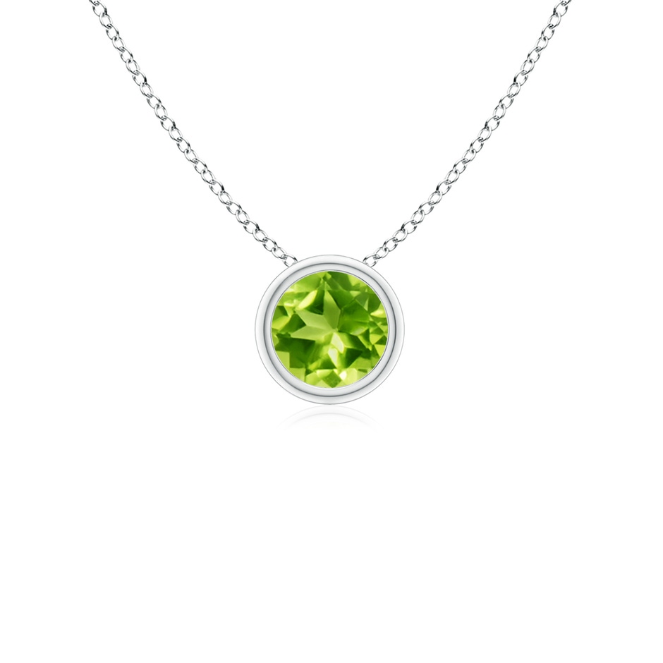 4mm AAA Bezel-Set Round Peridot Solitaire Pendant in White Gold 