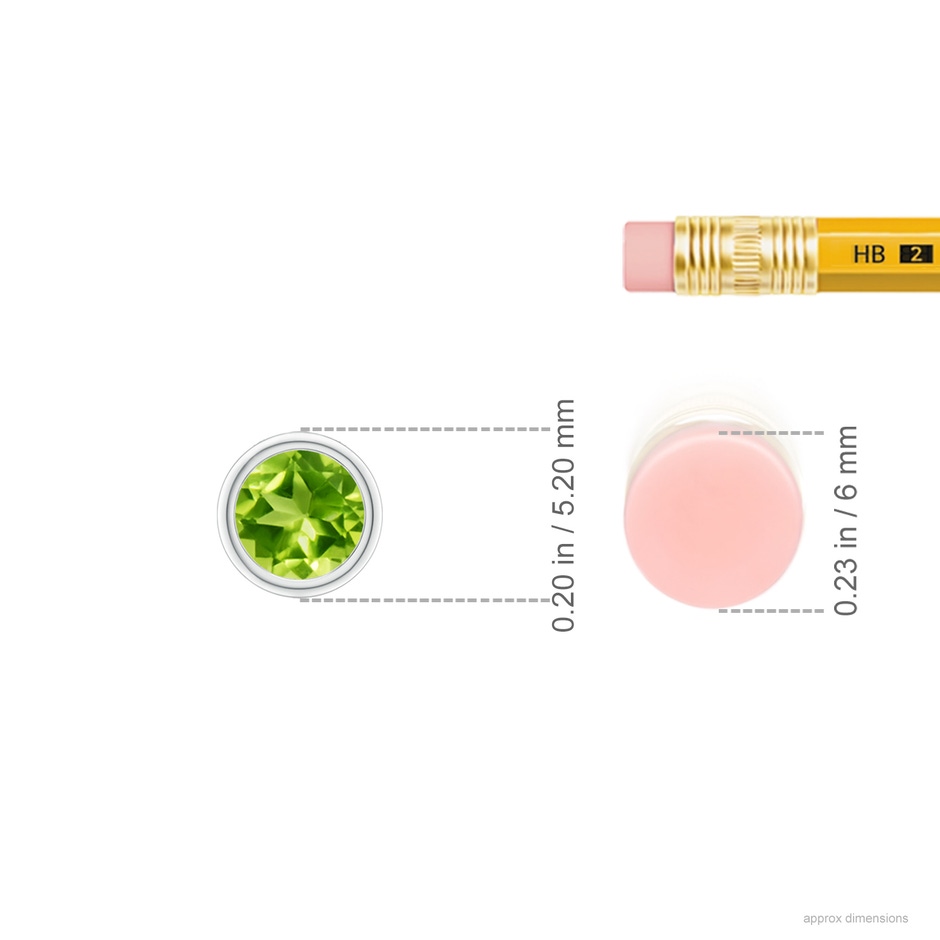 4mm AAA Bezel-Set Round Peridot Solitaire Pendant in White Gold ruler