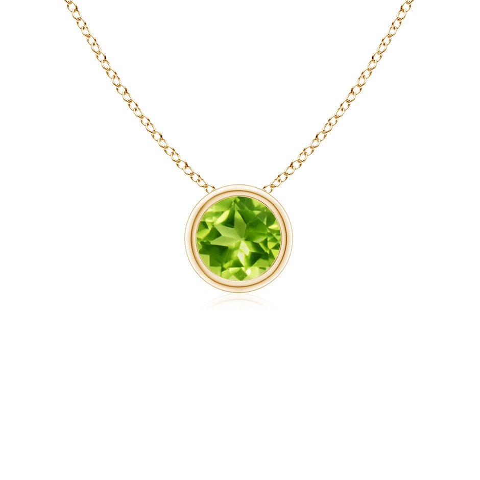 4mm AAA Bezel-Set Round Peridot Solitaire Pendant in Yellow Gold 