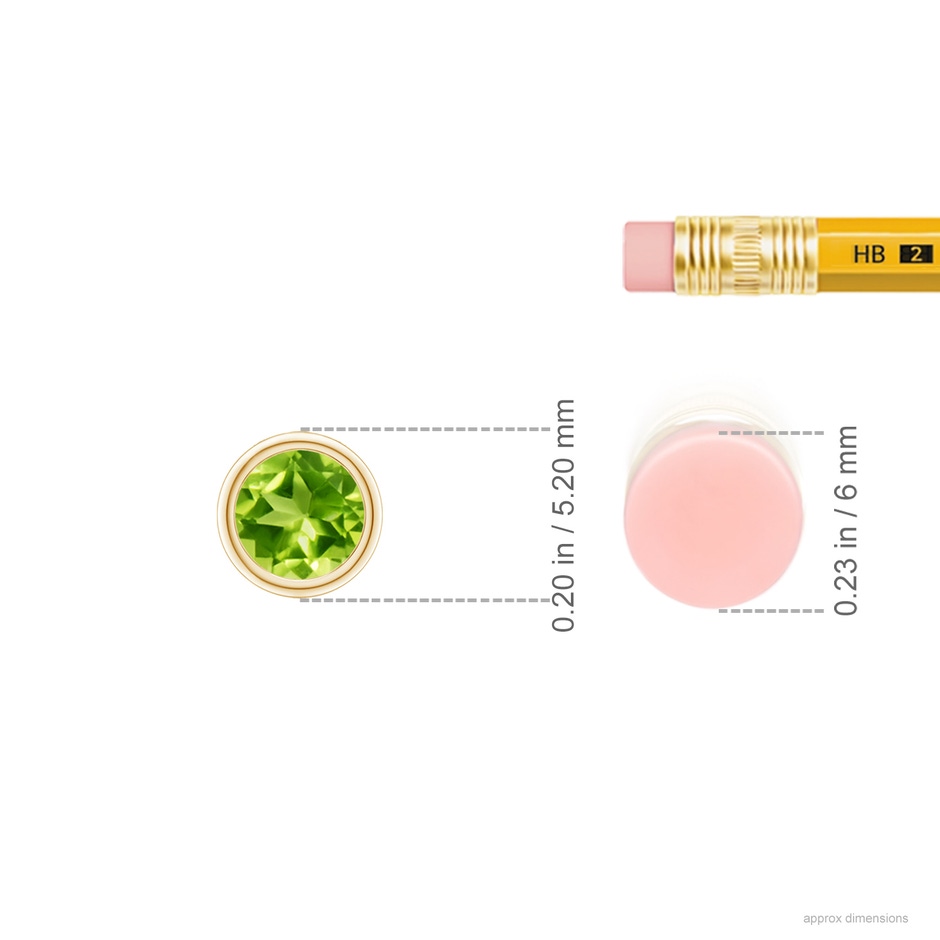 4mm AAA Bezel-Set Round Peridot Solitaire Pendant in Yellow Gold ruler