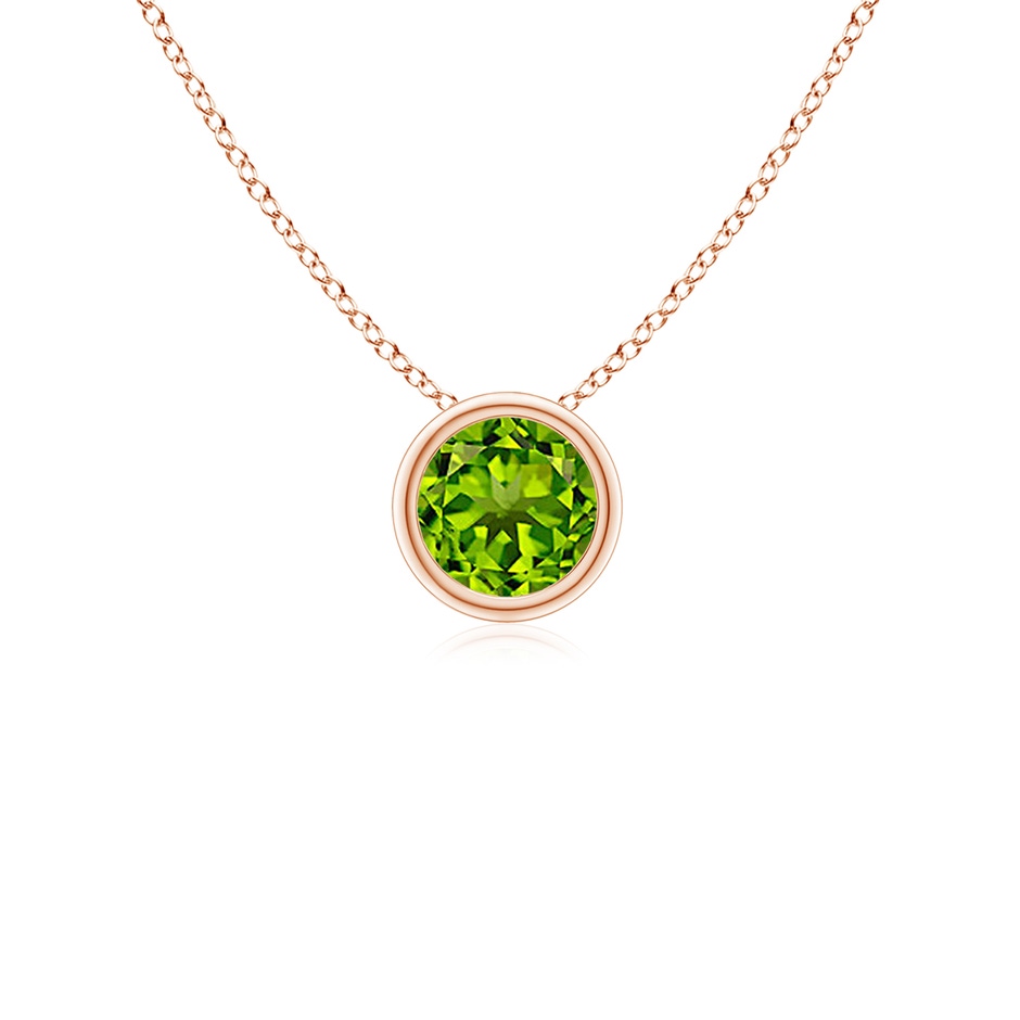 4mm AAAA Bezel-Set Round Peridot Solitaire Pendant in 18K Rose Gold 