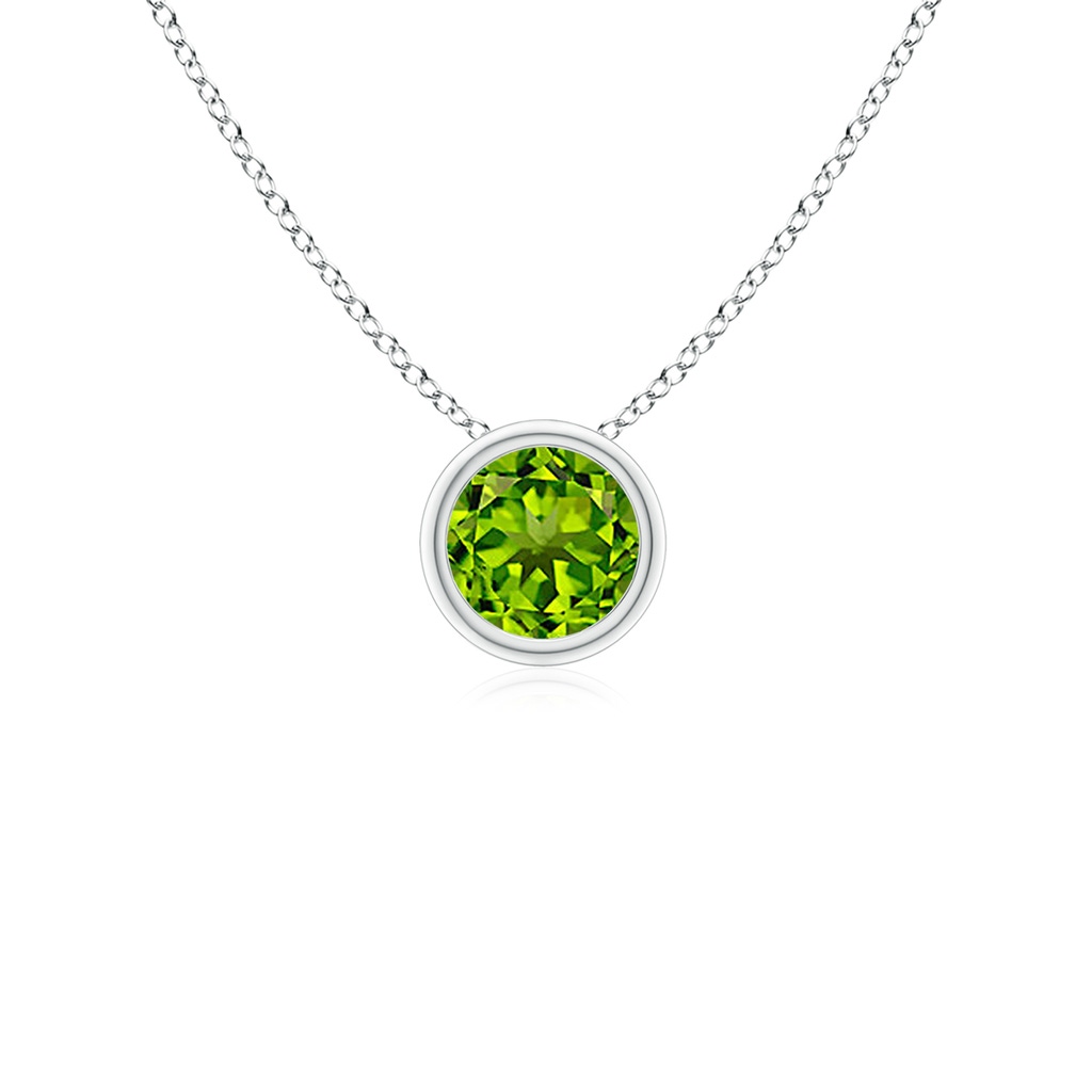 4mm AAAA Bezel-Set Round Peridot Solitaire Pendant in 18K White Gold