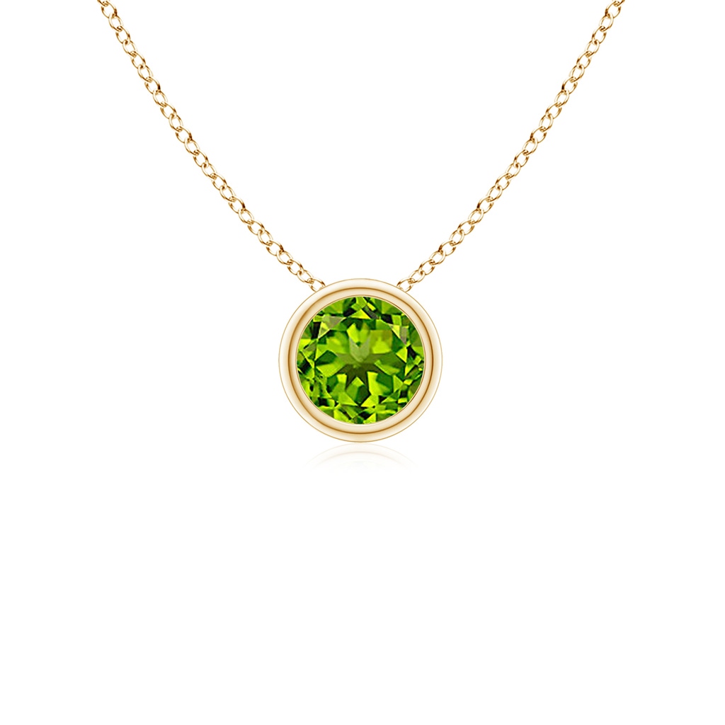4mm AAAA Bezel-Set Round Peridot Solitaire Pendant in 18K Yellow Gold
