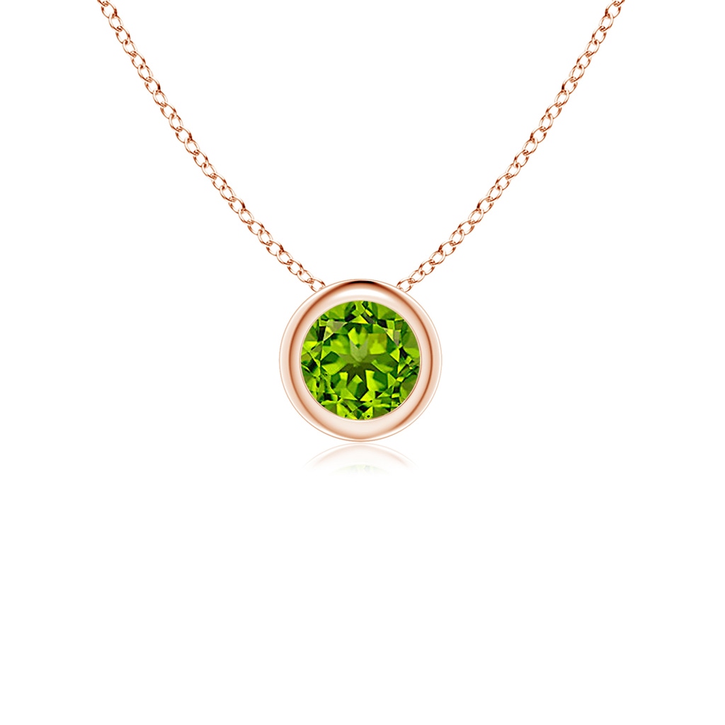 4mm AAAA Bezel-Set Round Peridot Solitaire Pendant in Rose Gold