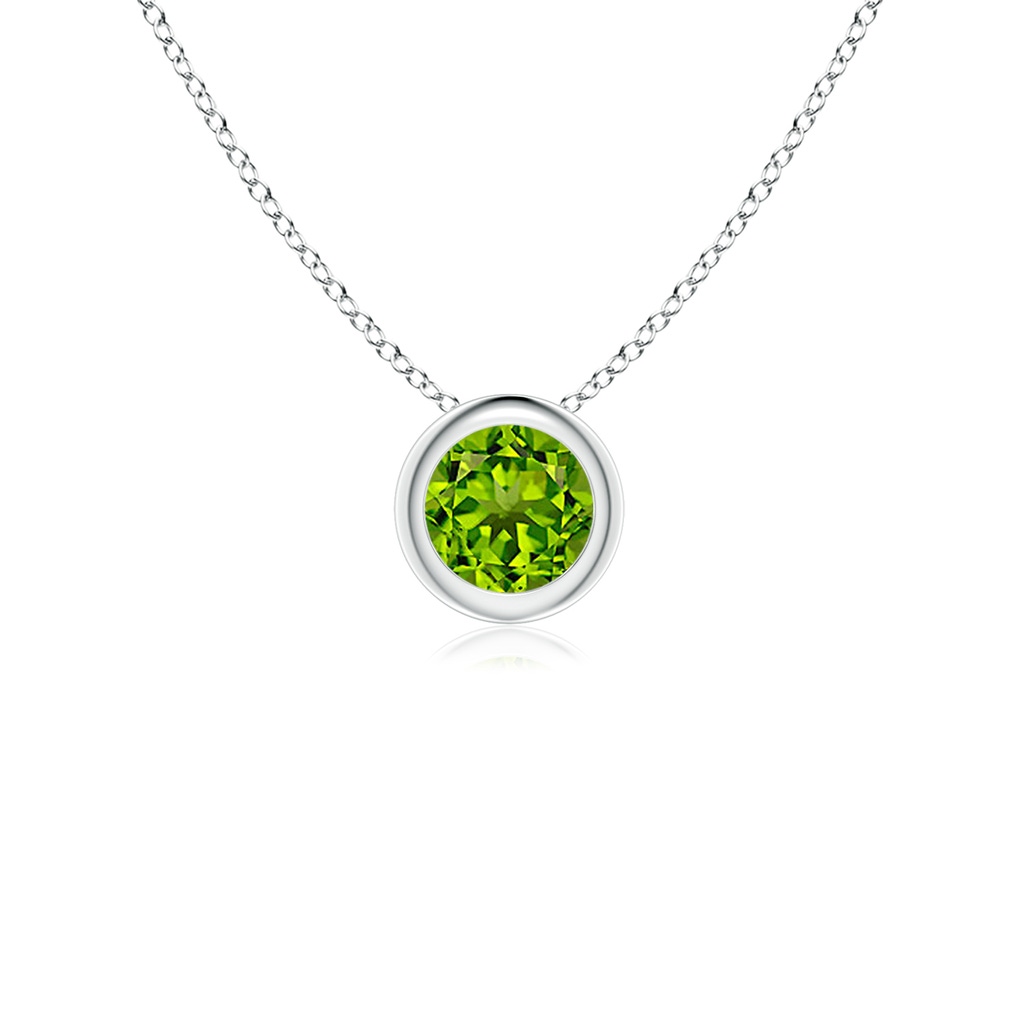 4mm AAAA Bezel-Set Round Peridot Solitaire Pendant in White Gold