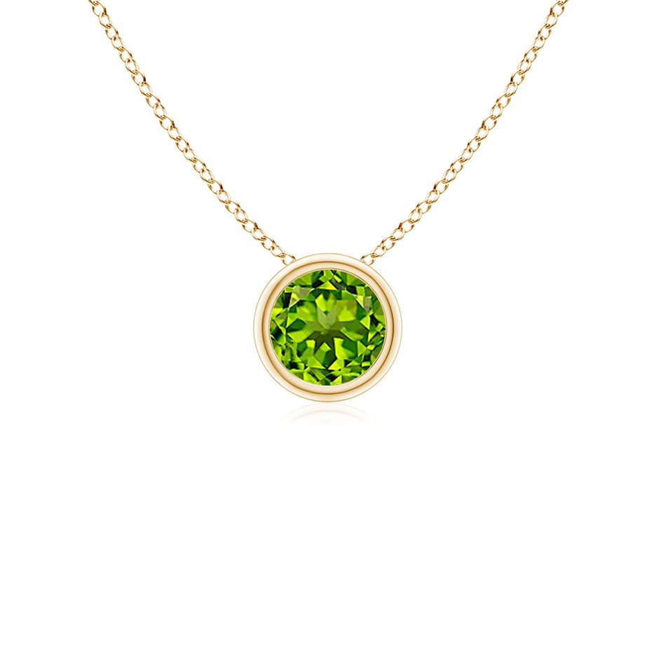4mm AAAA Bezel-Set Round Peridot Solitaire Pendant in Yellow Gold 