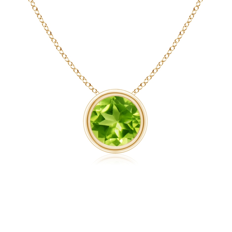 5mm AAA Bezel-Set Round Peridot Solitaire Pendant in Yellow Gold 