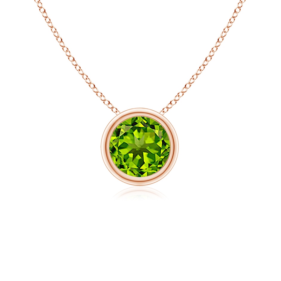 5mm AAAA Bezel-Set Round Peridot Solitaire Pendant in Rose Gold 