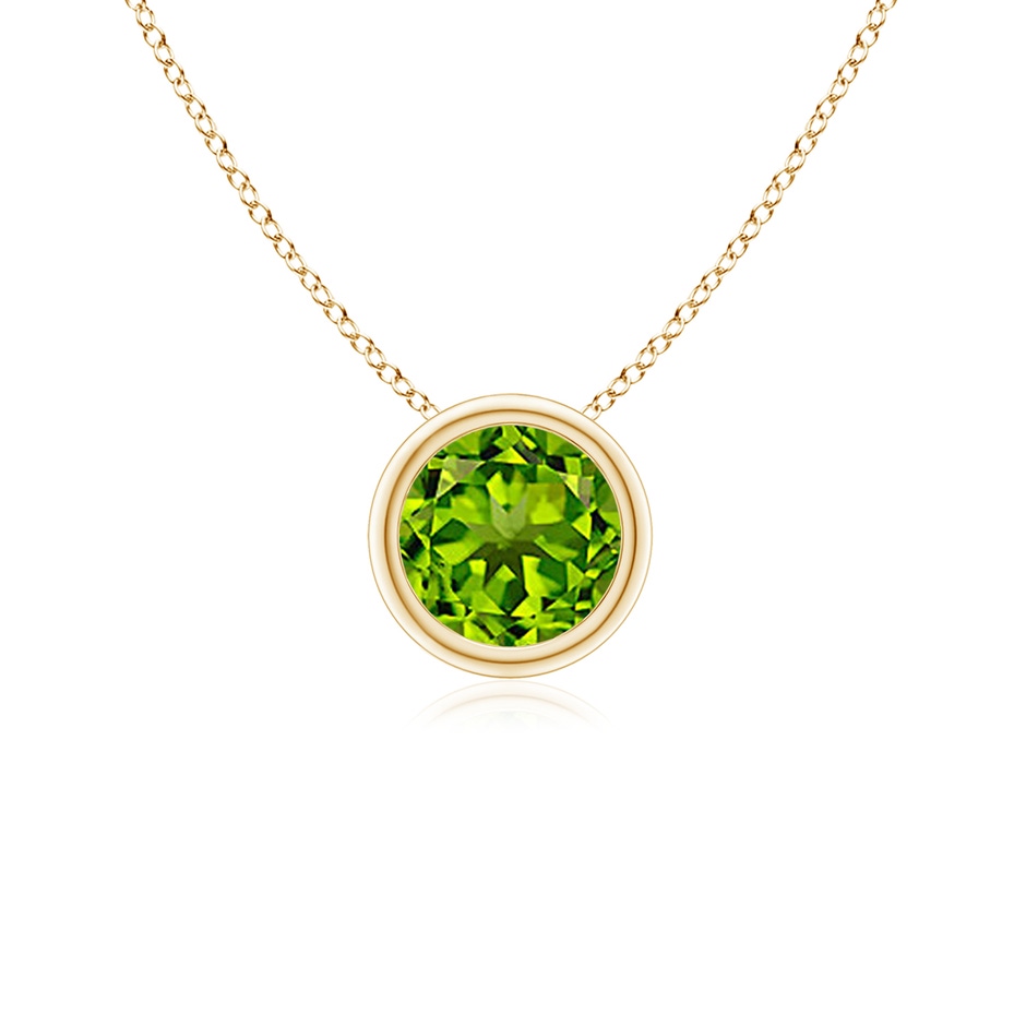 5mm AAAA Bezel-Set Round Peridot Solitaire Pendant in Yellow Gold 