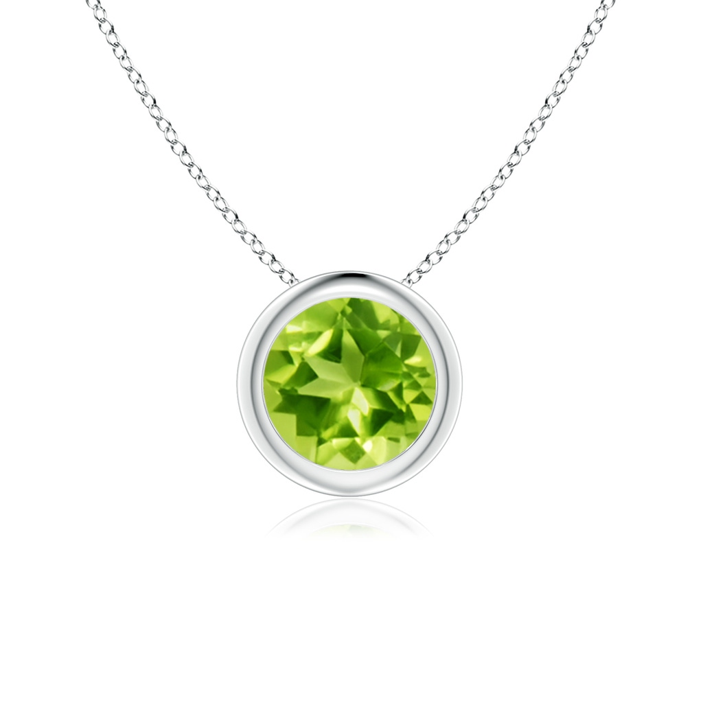 6mm AAA Bezel-Set Round Peridot Solitaire Pendant in White Gold