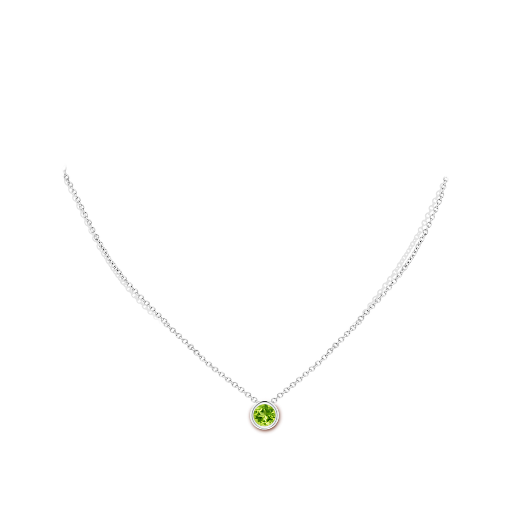 6mm AAA Bezel-Set Round Peridot Solitaire Pendant in White Gold Body-Neck