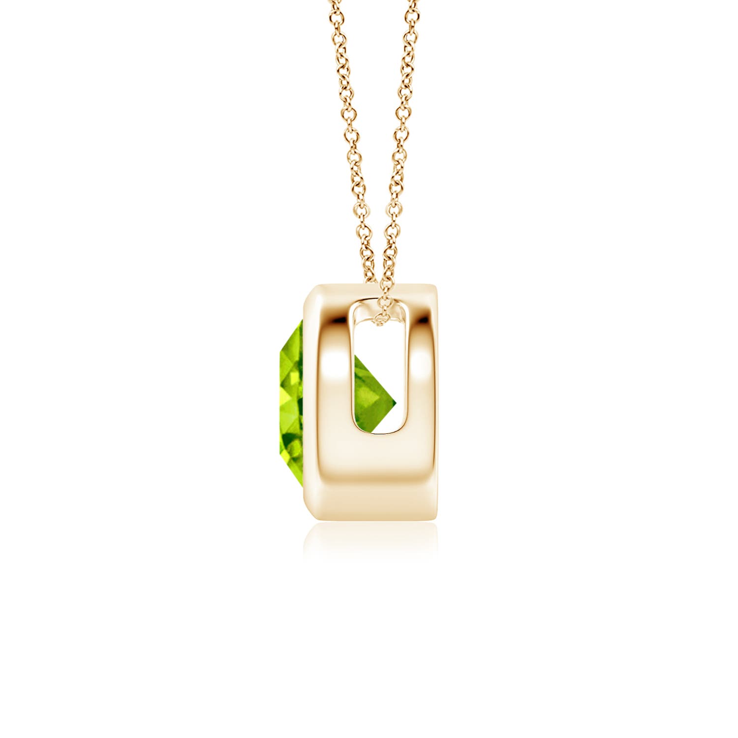 6mm AAA Bezel-Set Round Peridot Solitaire Pendant in Yellow Gold - side 3