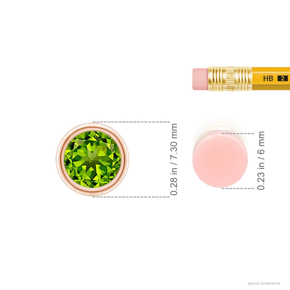 6mm AAAA Bezel-Set Round Peridot Solitaire Pendant in Rose Gold ruler