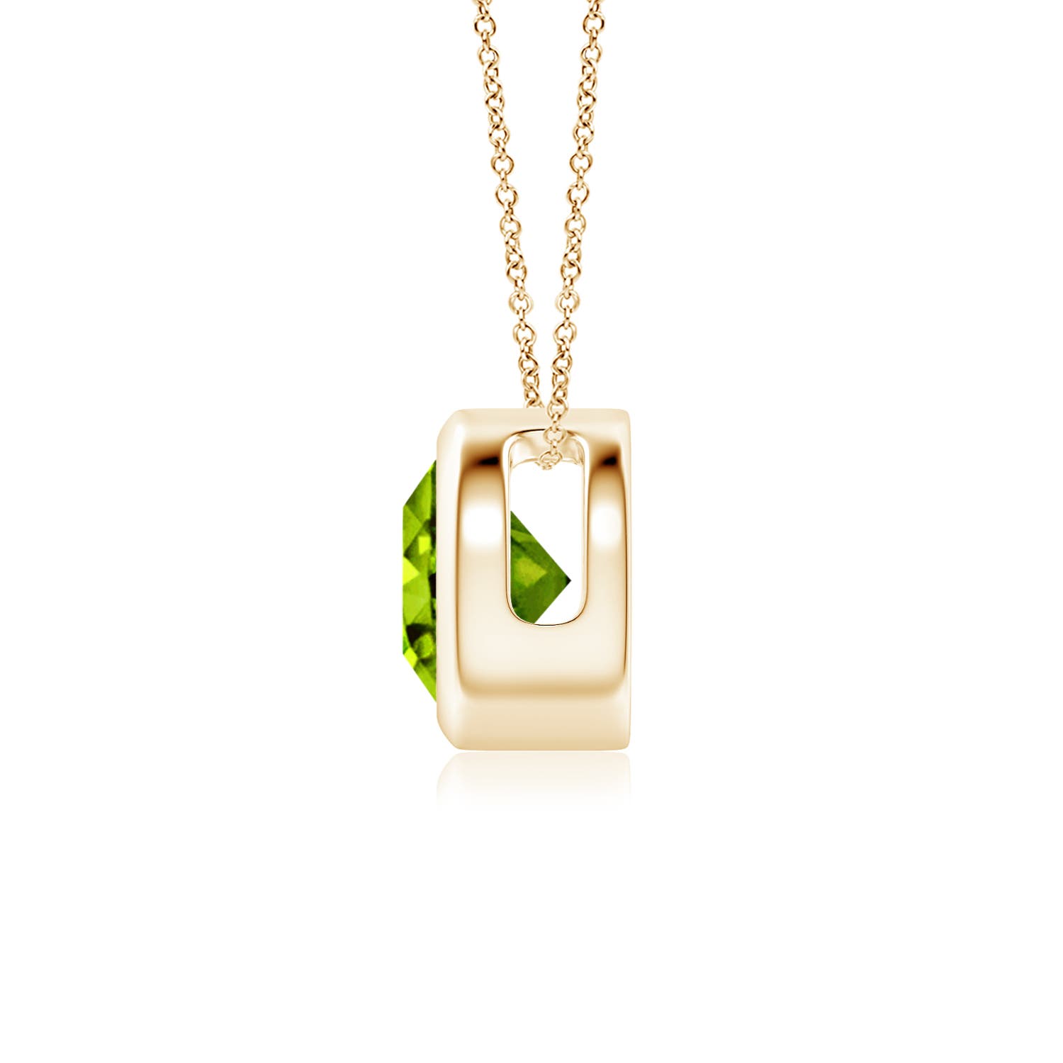 6mm AAAA Bezel-Set Round Peridot Solitaire Pendant in Yellow Gold - side 3