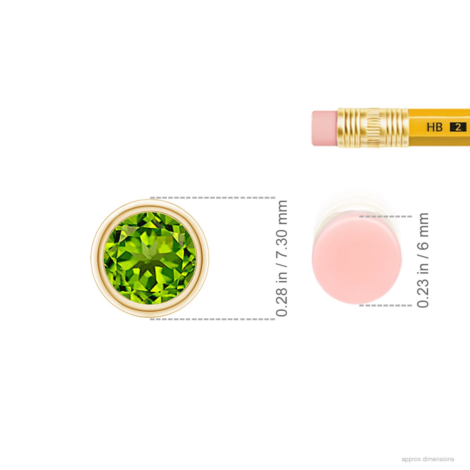 6mm AAAA Bezel-Set Round Peridot Solitaire Pendant in Yellow Gold - ruler