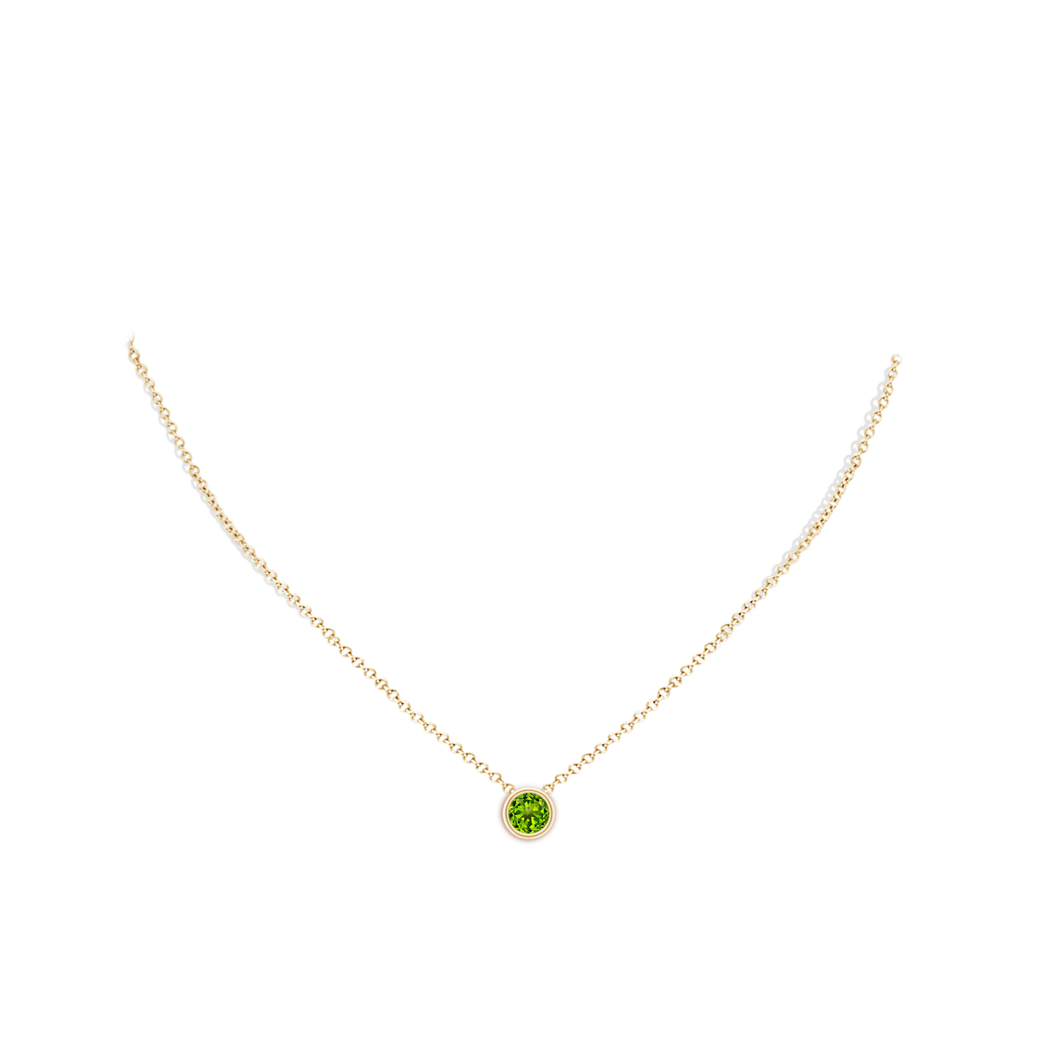 6mm AAAA Bezel-Set Round Peridot Solitaire Pendant in Yellow Gold - body_neck