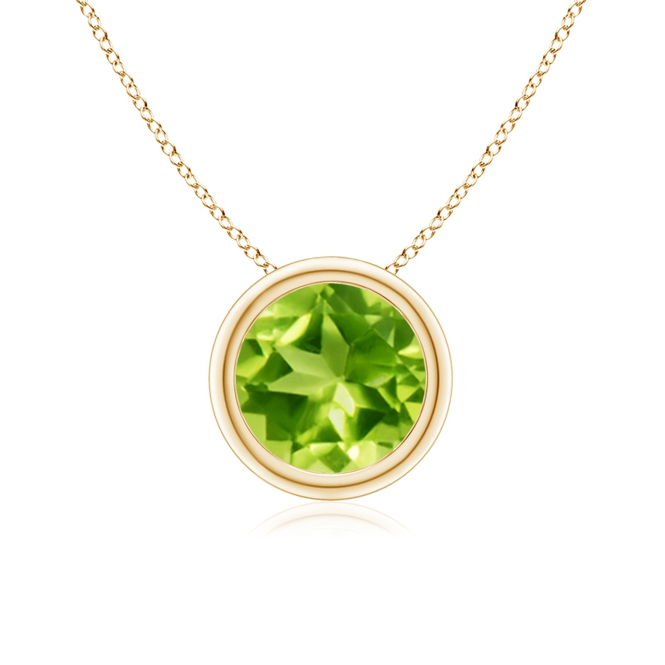 7mm AAA Bezel-Set Round Peridot Solitaire Pendant in Yellow Gold 