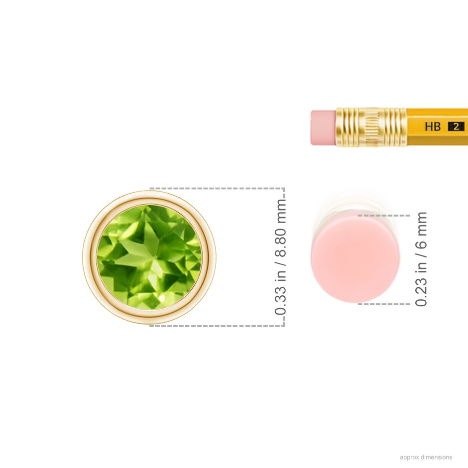 7mm AAA Bezel-Set Round Peridot Solitaire Pendant in Yellow Gold ruler