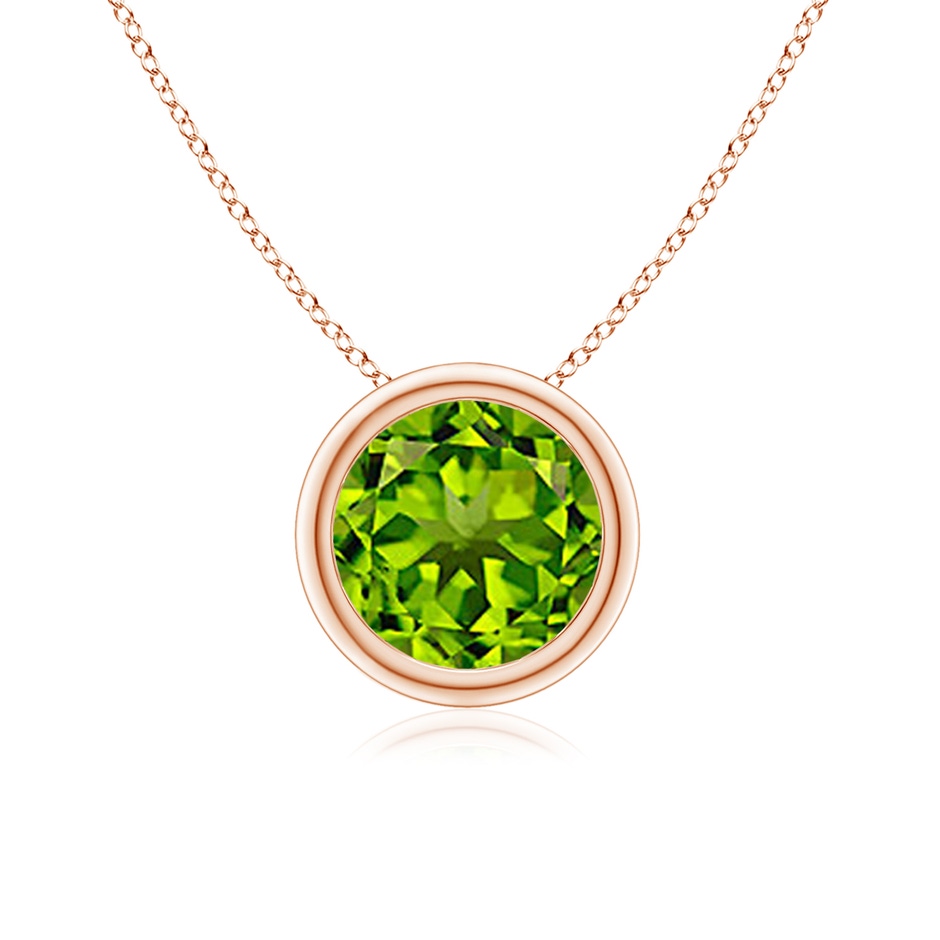 7mm AAAA Bezel-Set Round Peridot Solitaire Pendant in 18K Rose Gold 