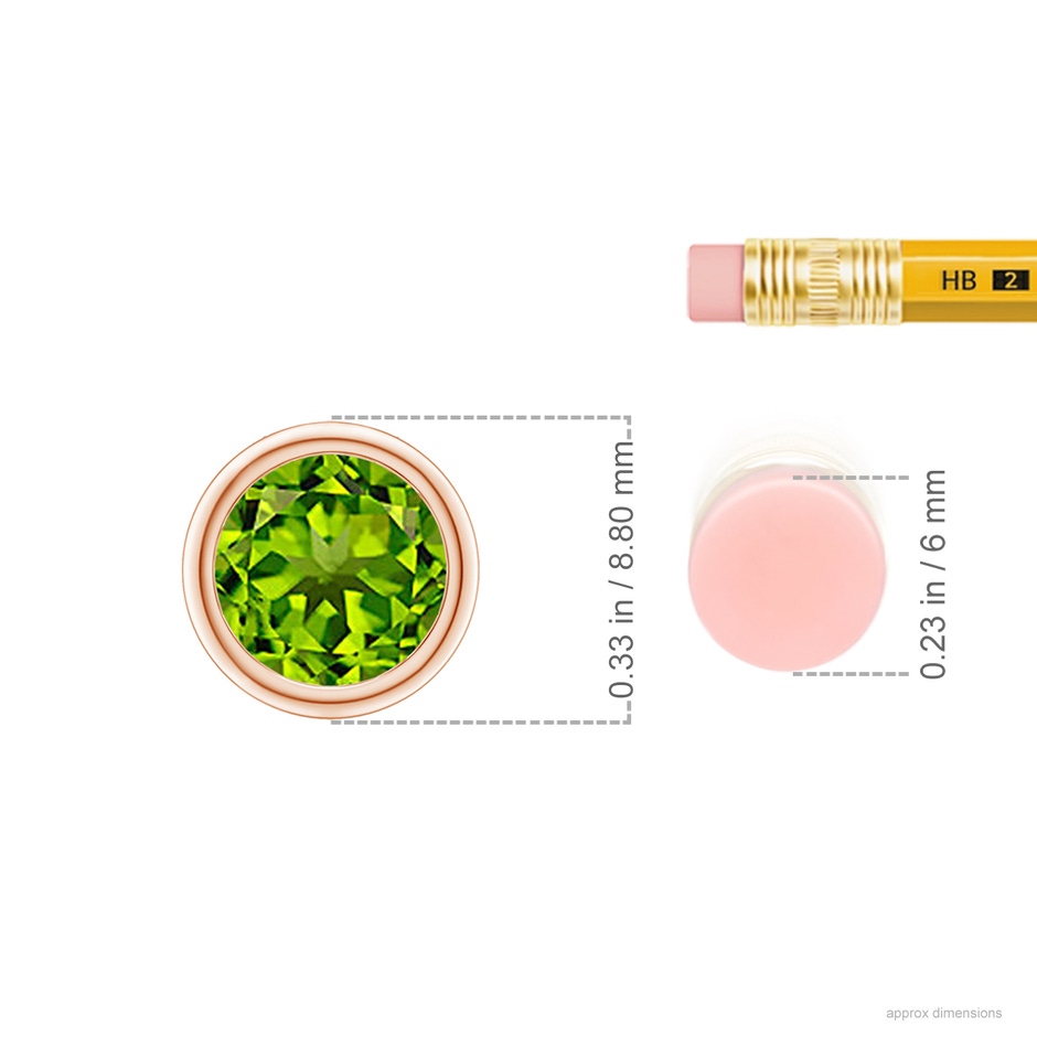7mm AAAA Bezel-Set Round Peridot Solitaire Pendant in Rose Gold ruler