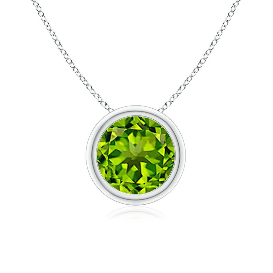 7mm AAAA Bezel-Set Round Peridot Solitaire Pendant in S999 Silver 
